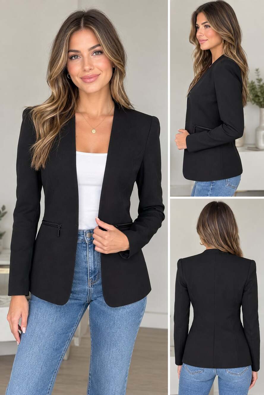 Vince Camuto Women’s Black Zip Pocket Open Blazer Size 0